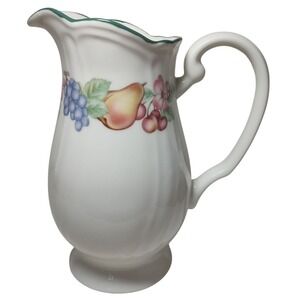 Vintage Epoch Market Day Pitcher Sixty Four Ounce Fruit Scalloped Top Green Trim